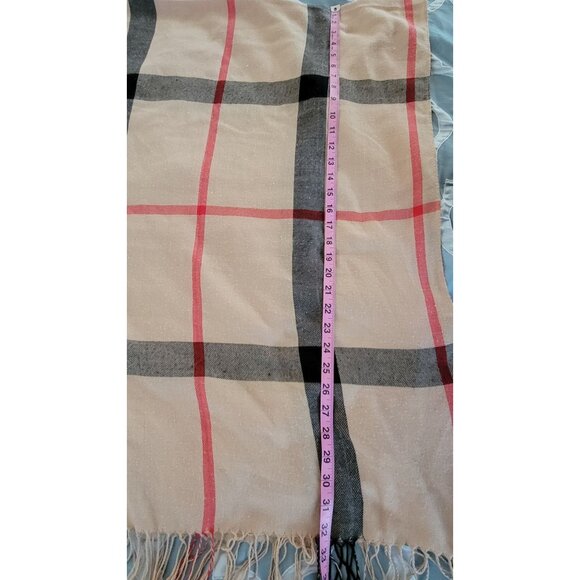 Plaid Fringe Shawl Scarf Beige & Black - Picture 3 of 5
